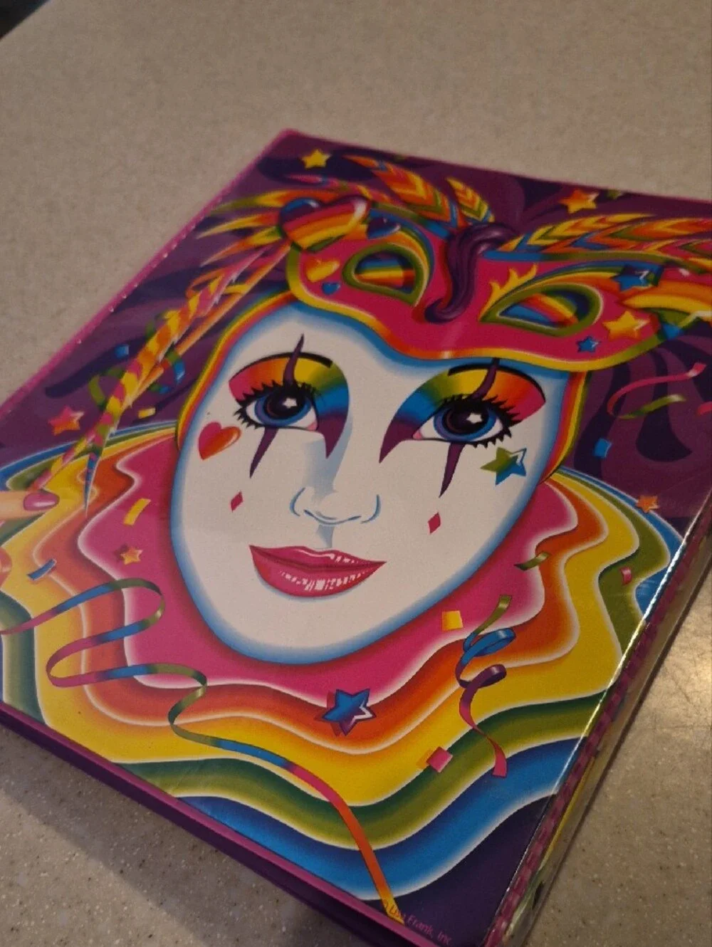 Vintage 1990s Lisa Frank Mardi Gras Clown Masquerade Jester Tri-Fold Binder